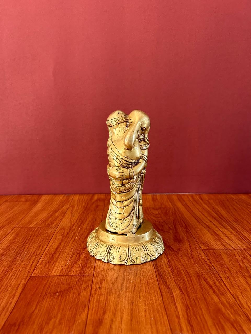 Mridaya Brass Ganesha Statue | 19 Cm Hugging Ganesh Statue | Housewarming Gift | Hindu Wedding Gift | Elephant God Statue